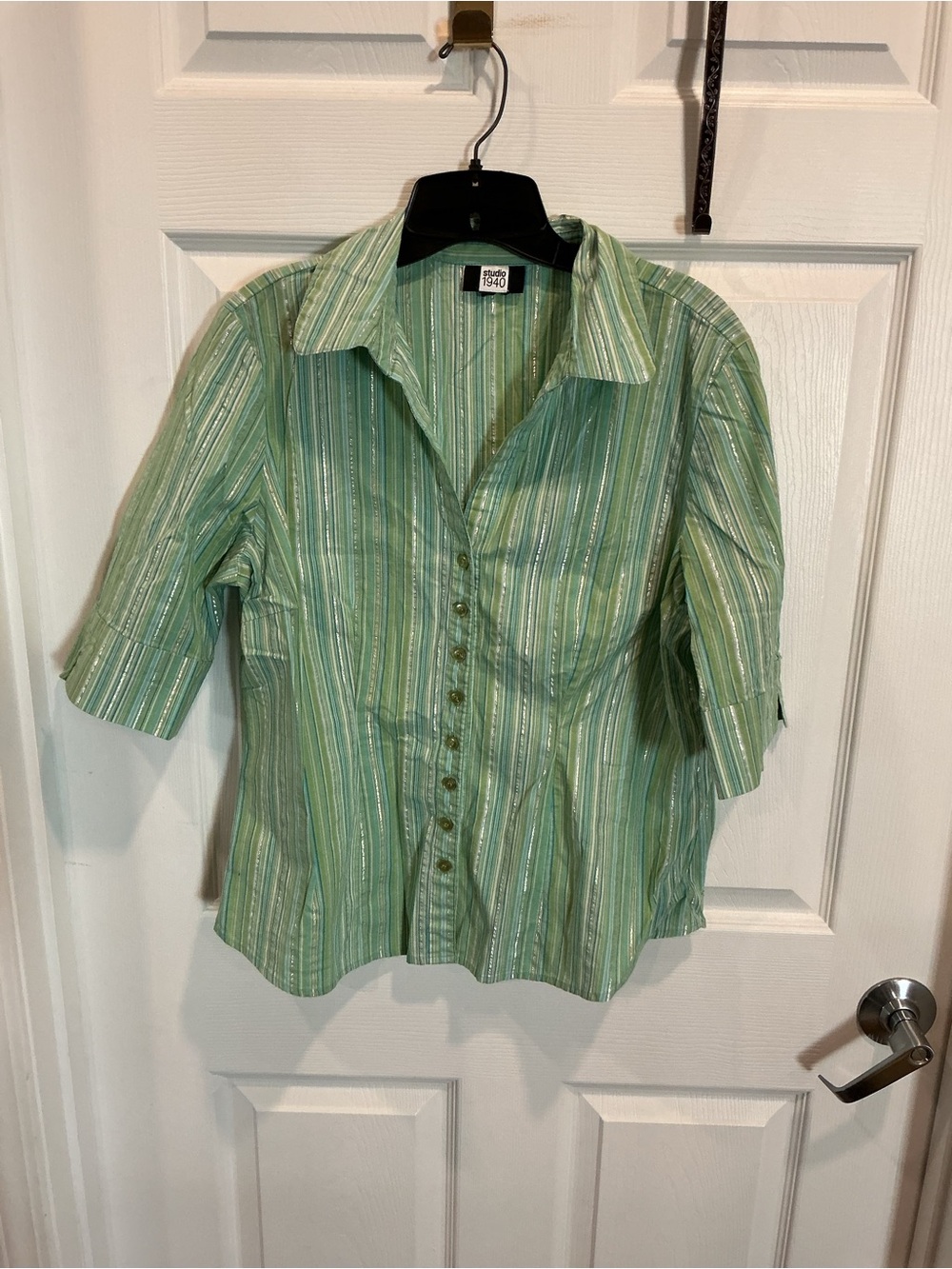 Studio 1940 Light Green Striped Button-Down Shirt